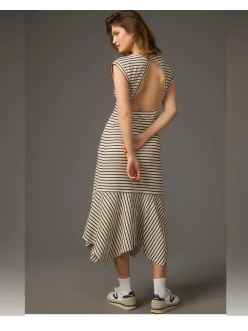 Daily Practice by Anthropologie Highline Ribbed Cut Out Back Striped Maxi Dress